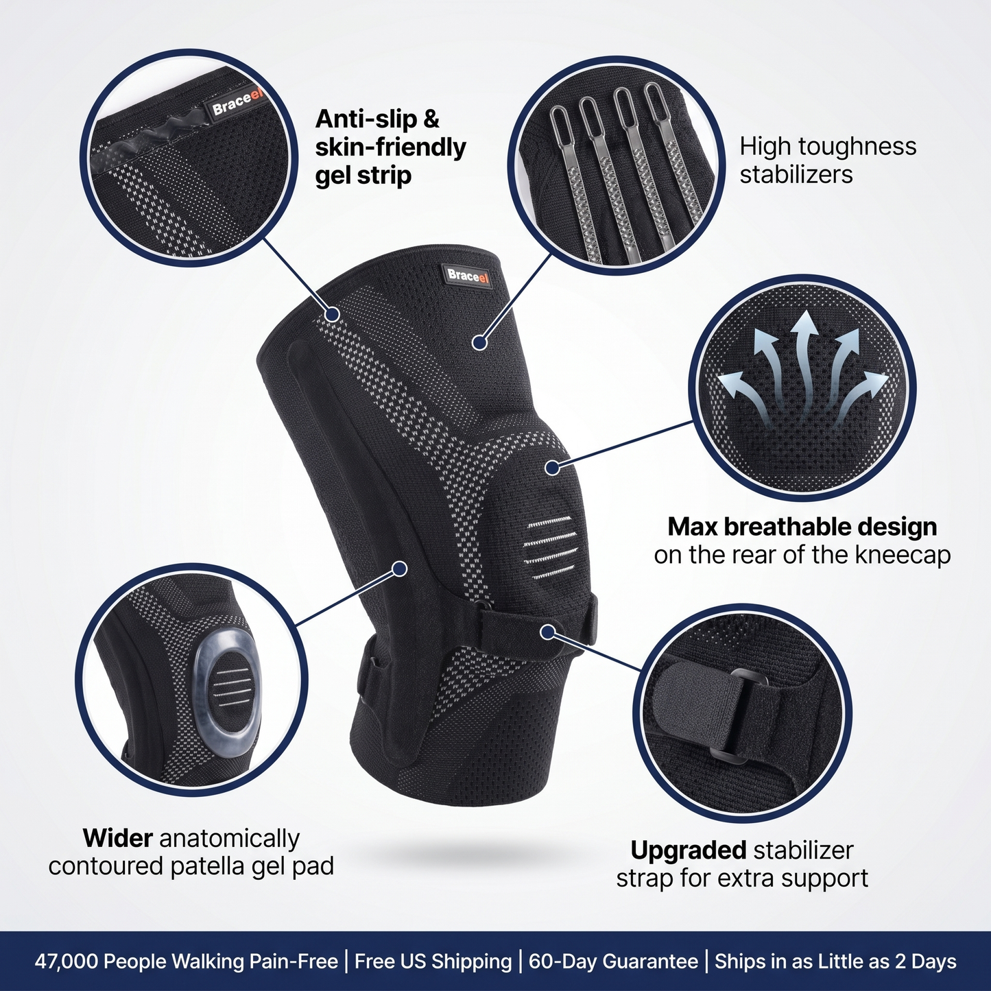 Knee Compression Brace with Gel Pad & Side Stabilizers — Pain Relief for Men & Women